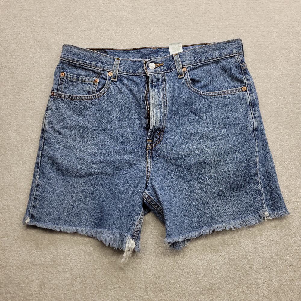 Levis 505 Denim Shorts Mens 34 Blue Cutoff Frayed Jean Shorts Regular Fit Jorts